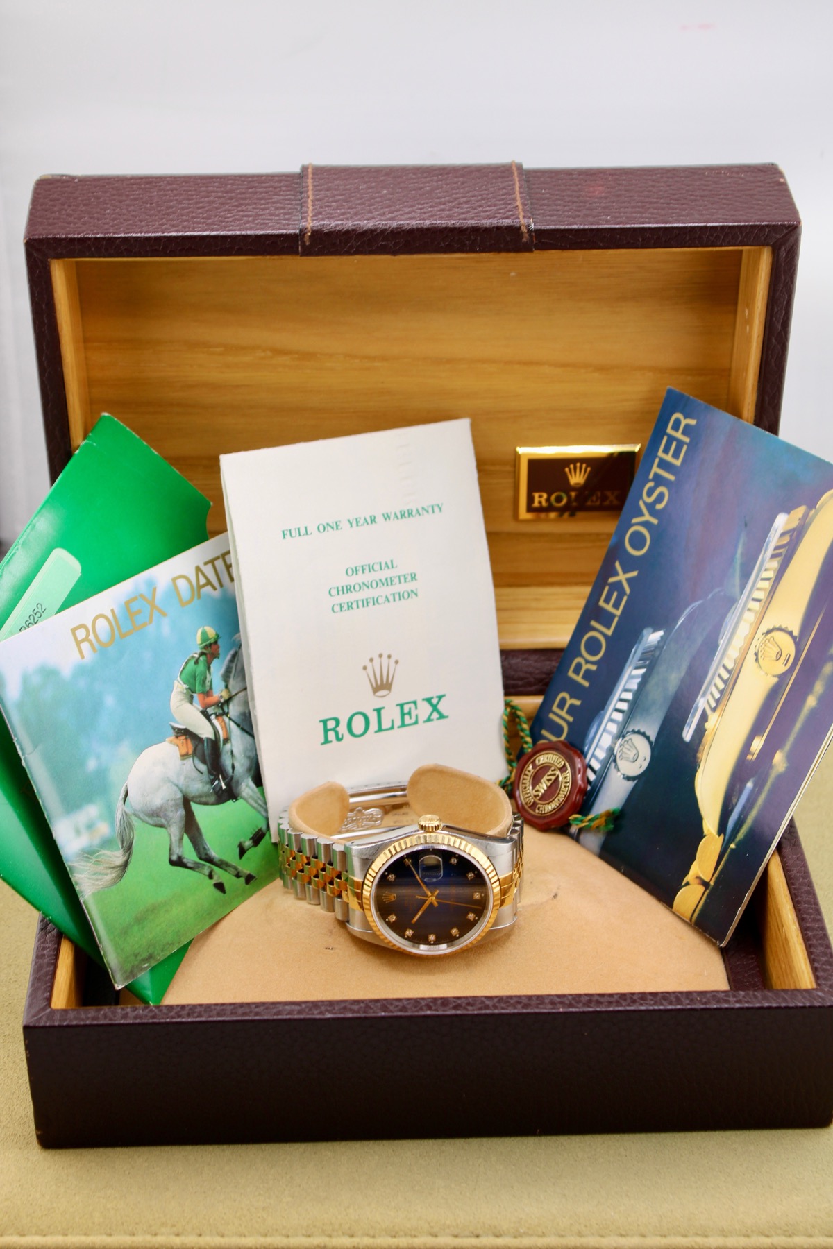 Rolex Datejust 36 Blue Vignette Diamond Dial 16233 box and papers photo